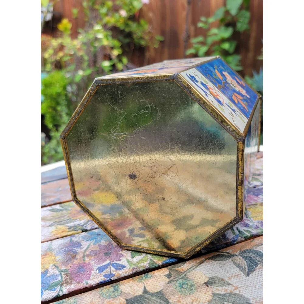 Vintage Edward Sharp & Sons Toffee Tin Octagonal Floral Chinoiserie Design